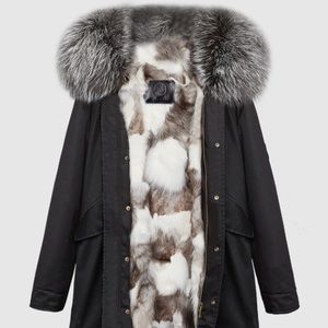 Ozlana Black+Classic Silver Fox parka